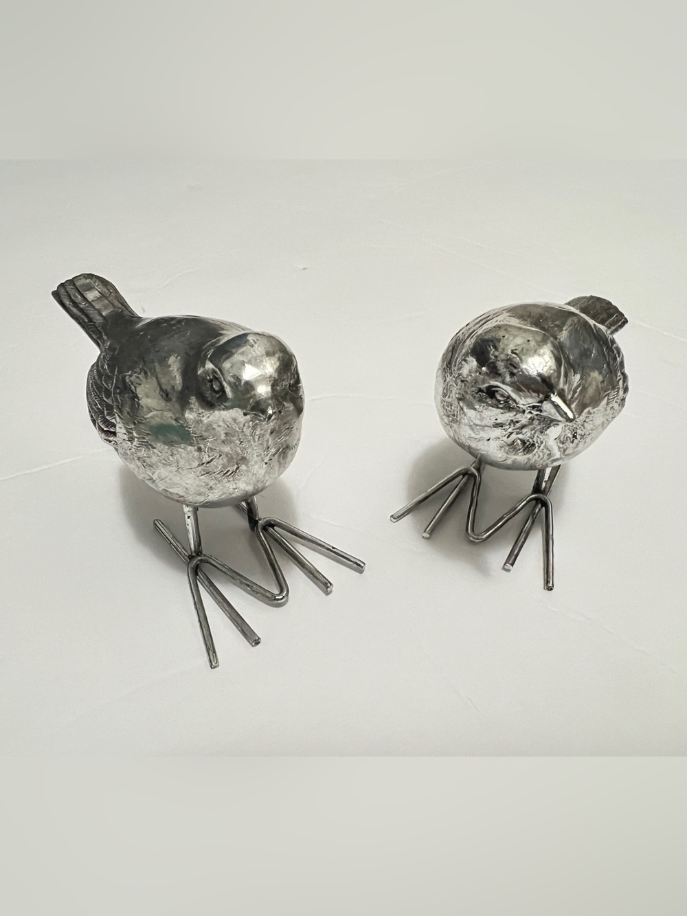 Silver Metal Bird Figurine Pair - Decorative Home Accent